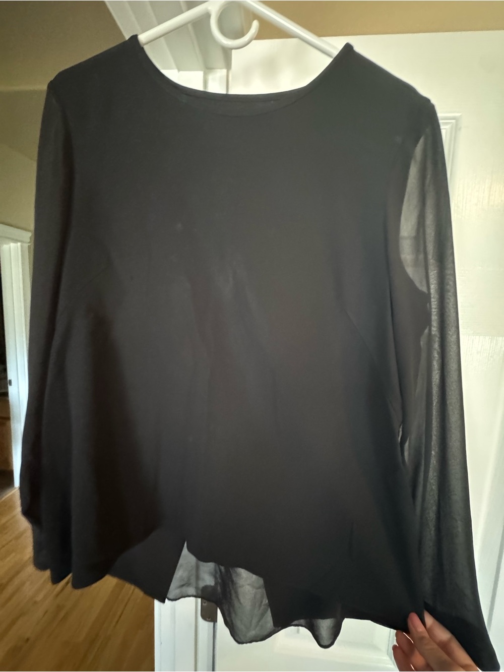 rag & bone Black Sheer Long-Sleeve Round Neck Blouse